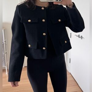 Zara Black Gold Button Tweed-style jacket